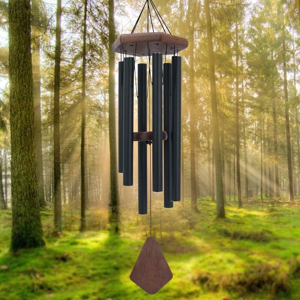 Wind Chimes for Outside, 30" Black Aluminium Wind Chime with Wind Catcher, Outdo